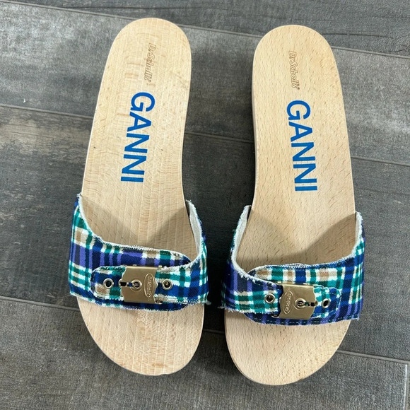 Ganni Shoes - NEW Ganni x Dr Scholls Blue Plaid Pescura Heel Clogs